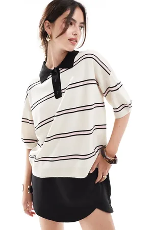 ASOS Knitted oversized polo shirt in cream stripe