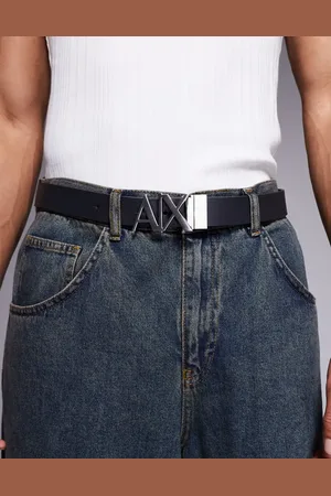 Armani Exchange Reversible logo belt in and cream
