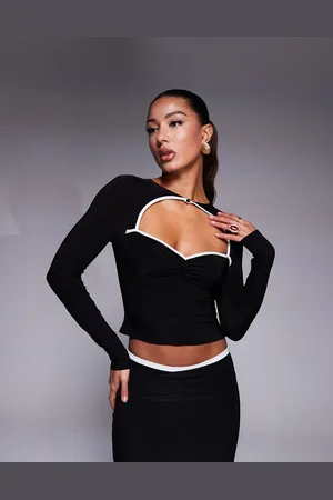ASOS Co-ord long sleeve slinky contrast trim cut out top in