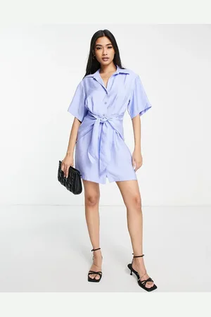 & OTHER STORIES Tie front blend mini shirt dress in light - LBLUE