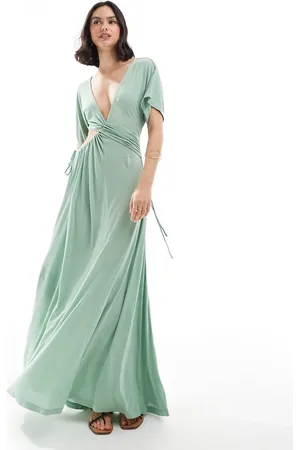 ASOS Modal short sleeve v neck maxi dress with rope tie details in