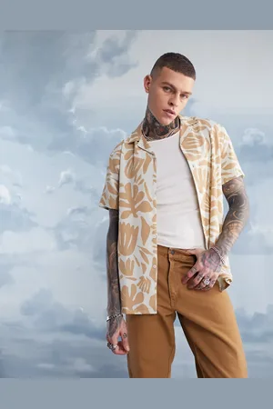ASOS Relaxed revere shirt in beige floral abstract print