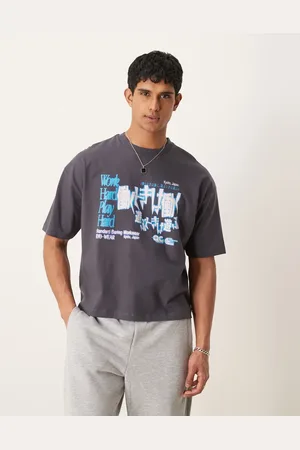 ASOS Boxy oversized t-shirt souvenir front graphic in charcoal