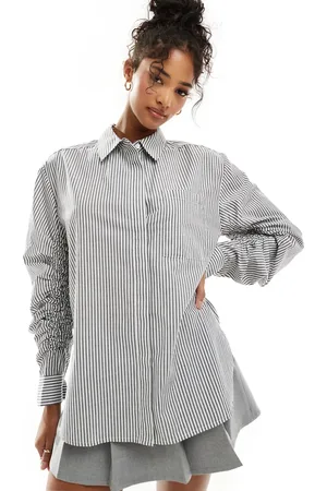 ASOS Oversized shirt with ruched sleeves in black & white stripe