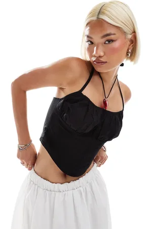 Monki Square halter neck poplin fitted corset with wide shoulder straps in
