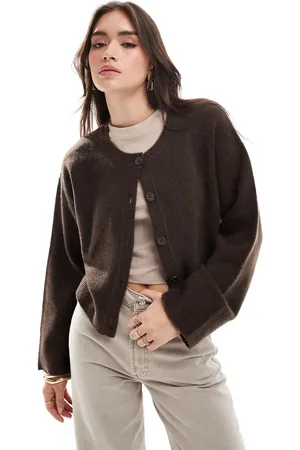 ASOS Crew neck cardigan in chocolate