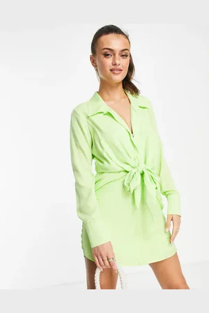Style Cheat Knot front shirt mini dress in lime