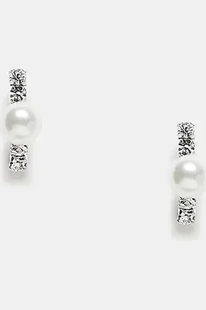 Kingsley Ryan Drop stud earrings with pearl and clear stones in sterling