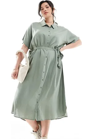 VERO MODA Shirt midi dress with tie belt in