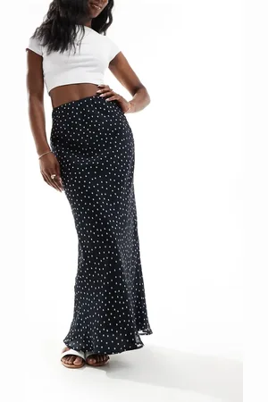 ASOS Chiffon bias maxi skirt in navy and white spot
