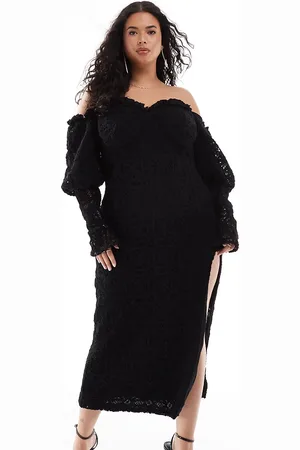 ASOS Curve off shoulder crochet bardot midi dress with bow back in