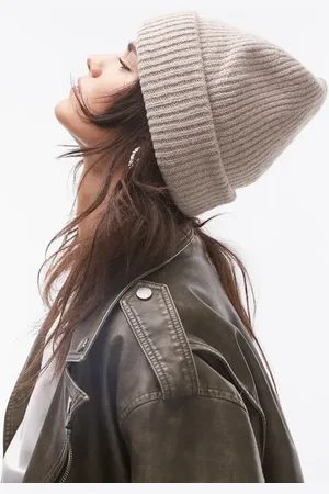 Topshop Henry ribbed beanie in taupe