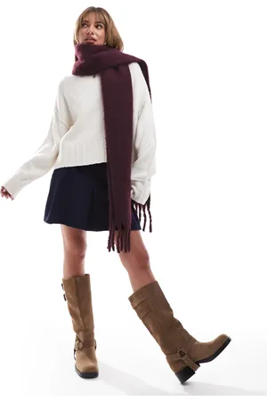 ASOS Fluffy tassel scarf in burgundy