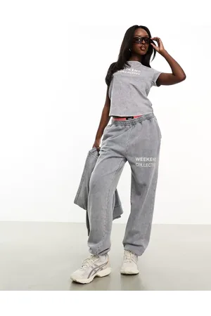 ASOS Weekend Collective co-ord jogger with bleach logo in charcoal acid wash
