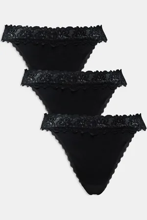 ASOS ASOS DESIGN Curve Minnie 3 pack cotton thong with lace waistband in