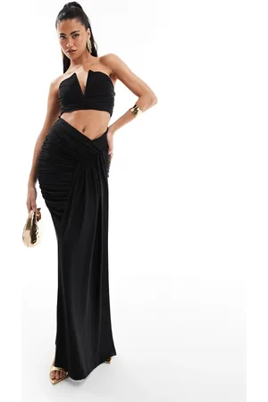 ASOS Deep v-bar bandeau ruched midi dress in