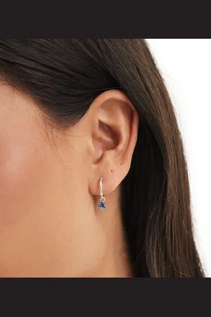 Kingsley Ryan Hoop earrings with pale blue crystal charm in sterling