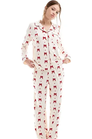 Chelsea Peers Exclusive poly red bow print in cream