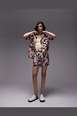 Topshop Co-ord soft crinkle resort print shirt in