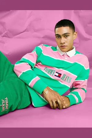 Tommy Hilfiger Acid capsule cotton stripe rugby in pink/green