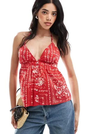 Hollister Halterneck open back sleeveless top in scarf print