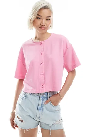 Miss Selfridge Ribbed button up short sleeve cardigan in light