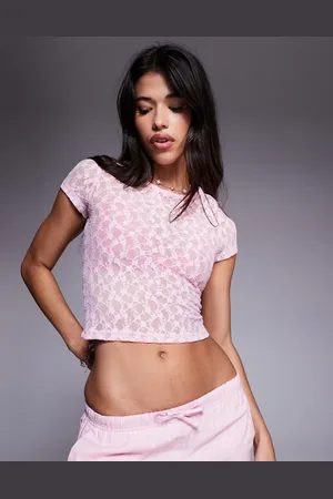ASOS Lace short sleeve semi sheer baby tee in