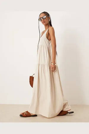 ASOS Scoop tiered trapeze maxi dress in cream