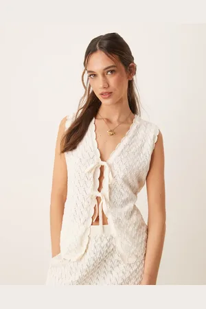 ASOS Crochet knit tie front cardigan co-ord in ecru