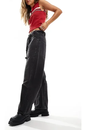 Free People Moxie mid rise barrel jean in washed charcoal