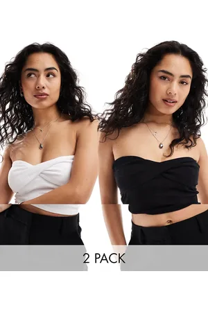 Cotton On Cotton On 2 pack twist front bandeau crop top black white