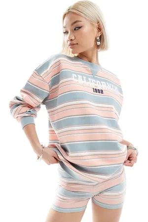 Daisy Street Relaxed sweatshirt with California embroidery co-ord in pink blue stripe