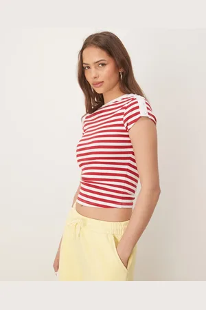 ASOS Rib baby tee with button detail in red and cream stripe