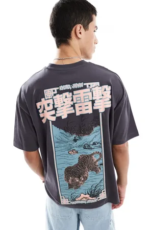 ASOS Oversized t-shirt with souvenir back graphic in charcoal