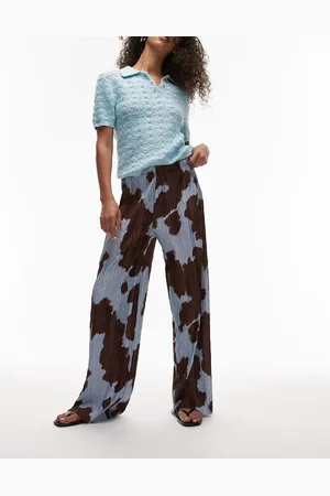 Topshop Cow print plisse trousers in blue