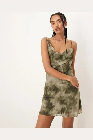 ASOS Cami chiffon printed mini in green blur print