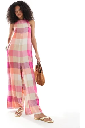 Native Youth Halter neck check jumpsuit in multi