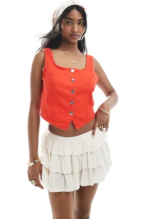 VERO MODA Buttondown denim corset top in red