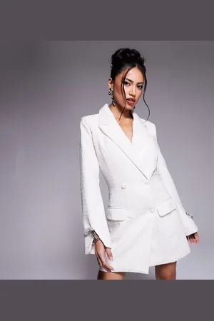 In The Style X Perrie Sian exclusive structured embellished bow detail boucle blazer mini dress in cream