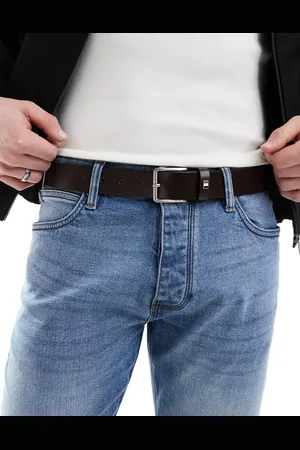 HUGO BOSS BOSS Ther logo buckle leather belt in dark