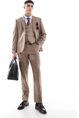 ASOS Slim wool blend suit trousers in beige