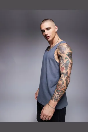 ASOS Crew neck linen mix tank in charcoal