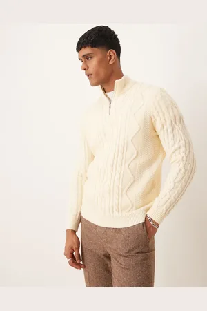 ASOS Heavyweight cable knitted quarter zip jumper in cream
