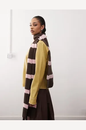 Reclaimed Fluffy scarf with brown and pink stripe
