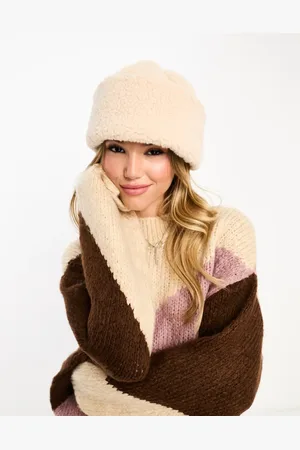 Glamorous Borg turnup beanie in cream