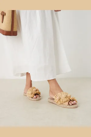 ASOS Jovie raffia pom pom espadrille mules in natural