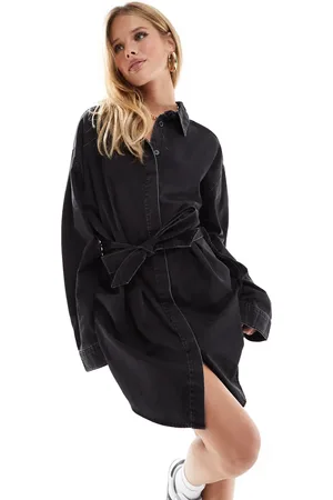 ASOS Denim mini shirt dress with belt in wash