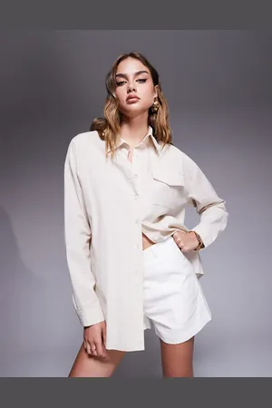 Missyempire Linen look pocket front shirt in cream