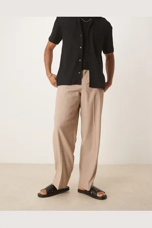 ASOS Smart wide leg trouser with front pleat in beige melange