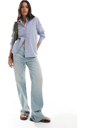 French Connection Stripe popover button shirt in blue and white